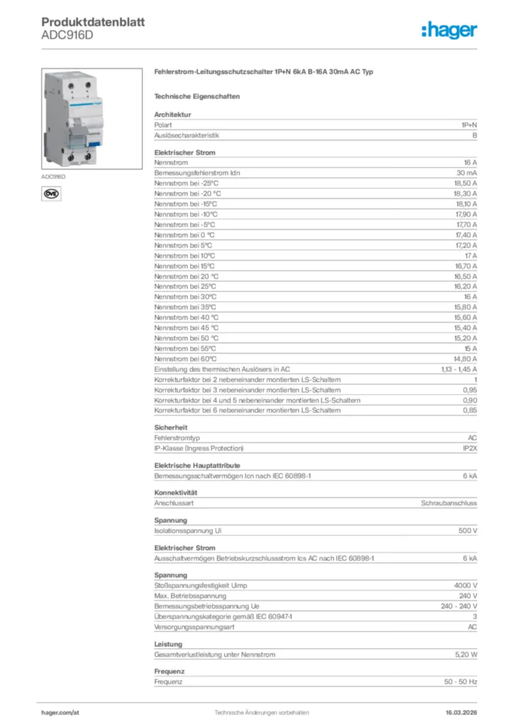Bild Hager Produktdatenblatt ADC916D | Hager Deutschland