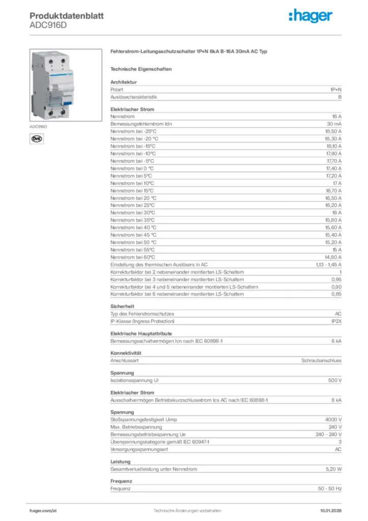 Bild Hager Produktdatenblatt ADC916D | Hager Deutschland