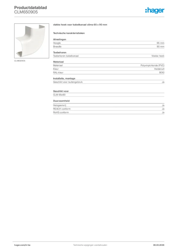 Afbeelding Hager Productdatablad CLM650905 | Hager Belgium
