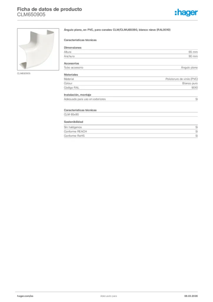 Imagen Hager Ficha de datos de producto CLM650905 | Hager España