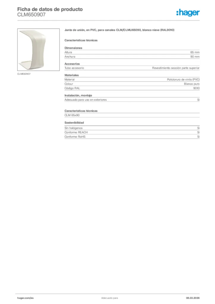 Imagen Hager Ficha de datos de producto CLM650907 | Hager España