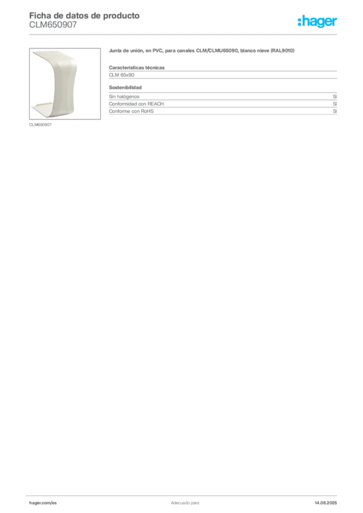 Imagen Hager Ficha de datos de producto CLM650907 | Hager España