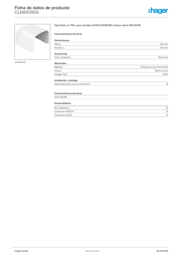 Imagen Hager Ficha de datos de producto CLM650906 | Hager España