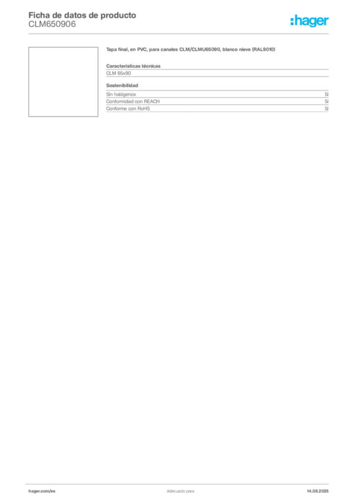 Imagen Hager Ficha de datos de producto CLM650906 | Hager España