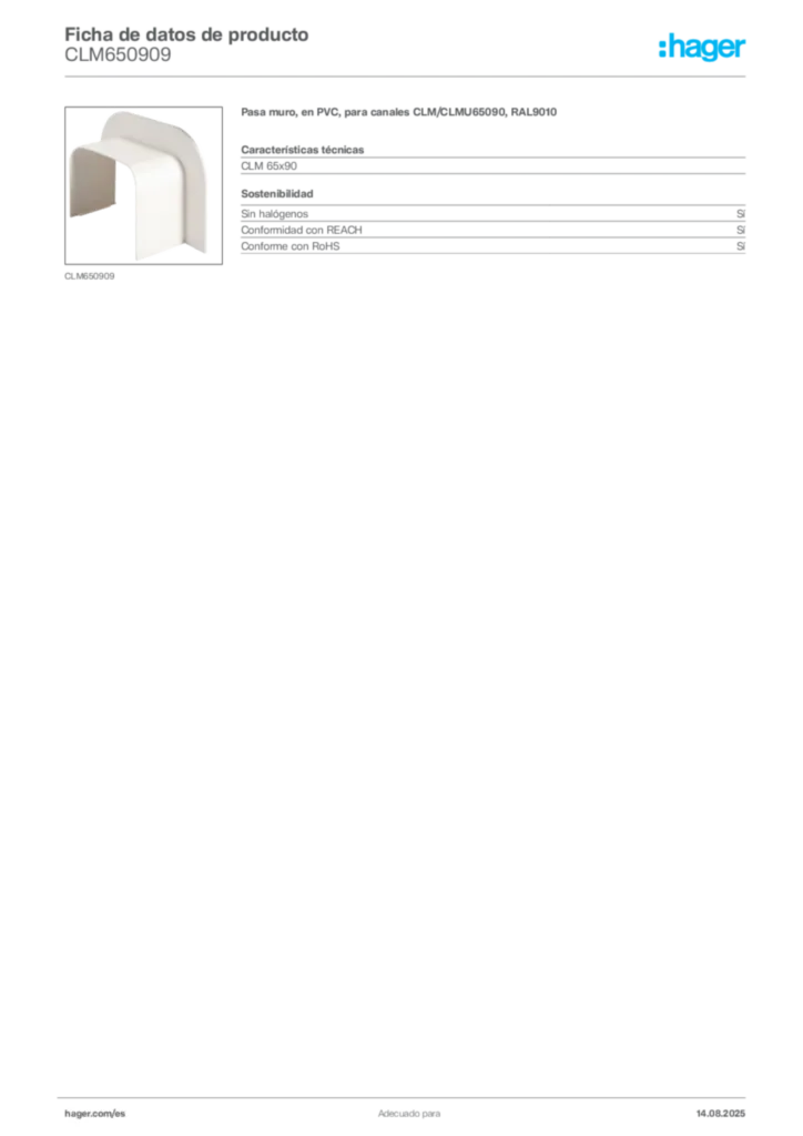 Imagen Hager Ficha de datos de producto CLM650909 | Hager España