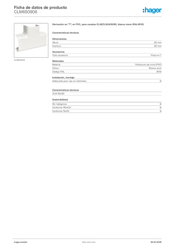 Imagen Hager Ficha de datos de producto CLM650908 | Hager España