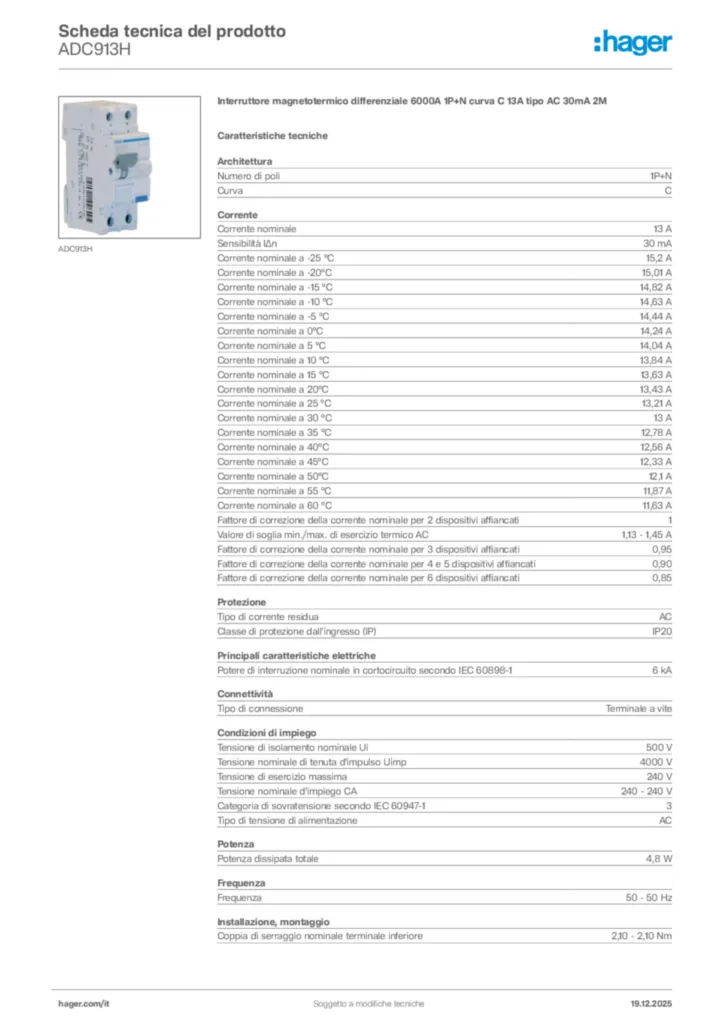 Immagine Hager Scheda tecnica del prodotto ADC913H | Hager Italia