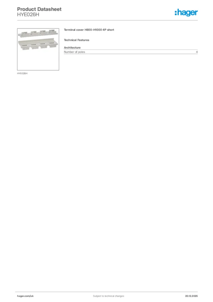 Image Hager Product data sheet HYE026H  | Hager