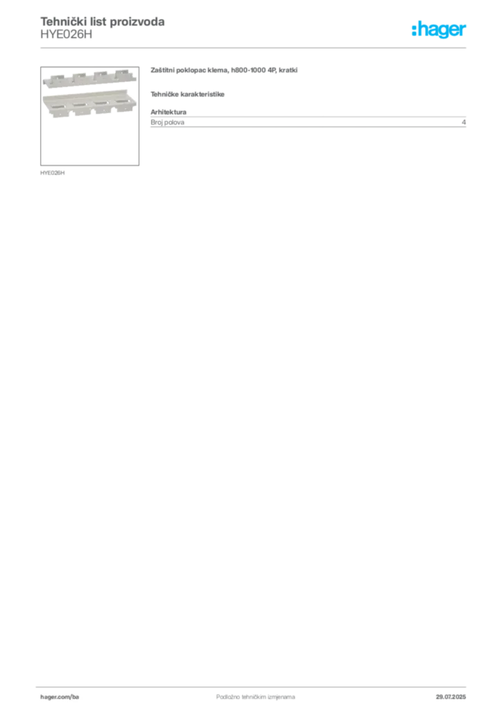 Slika Hager Product data sheet HYE026H  | Hager