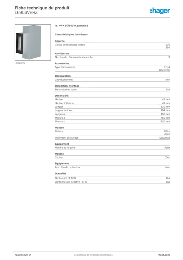 Image Hager Fiche technique du produit L6956VERZ | Hager Suisse