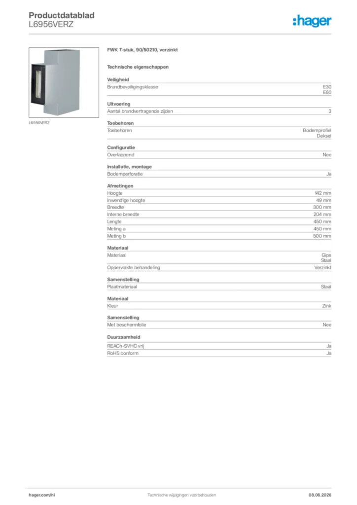 Afbeelding Hager Productdatablad L6956VERZ | Hager Nederland