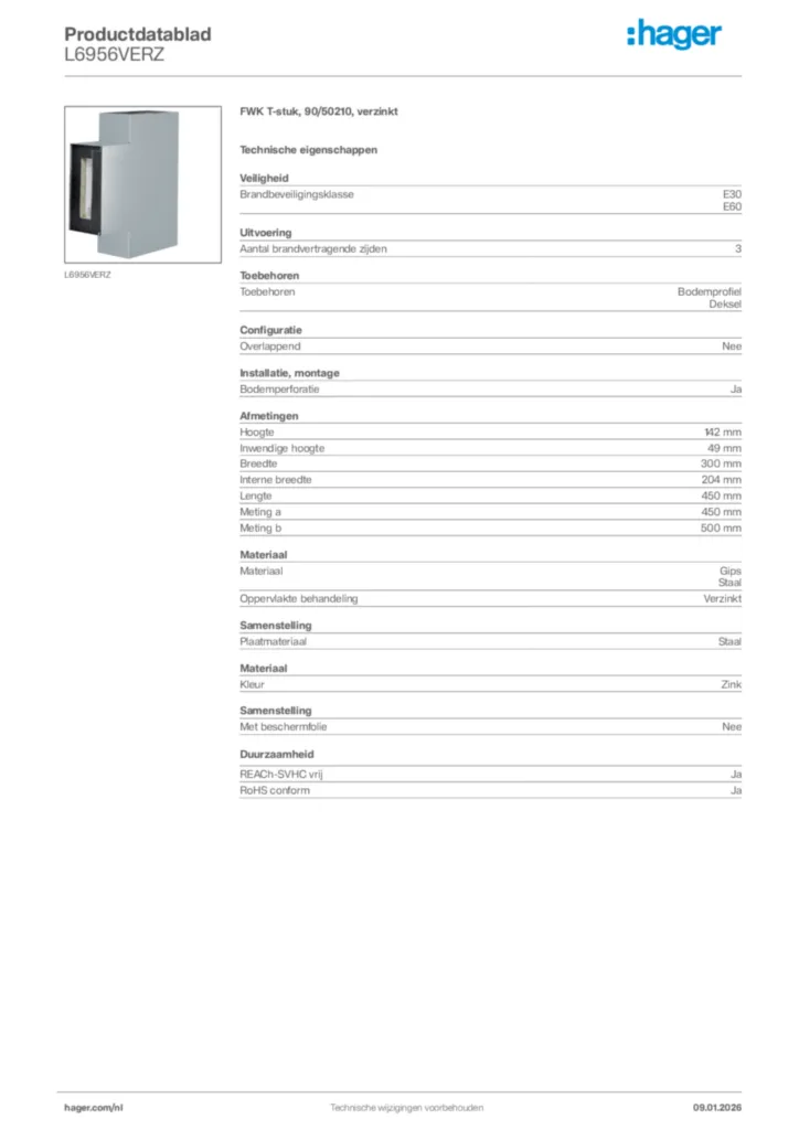 Afbeelding Hager Productdatablad L6956VERZ | Hager Nederland