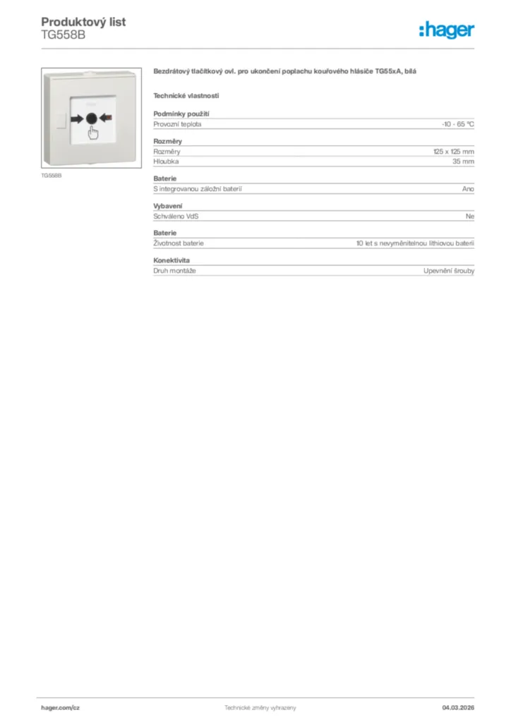Obrázek Hager Product data sheet TG558B | Hager