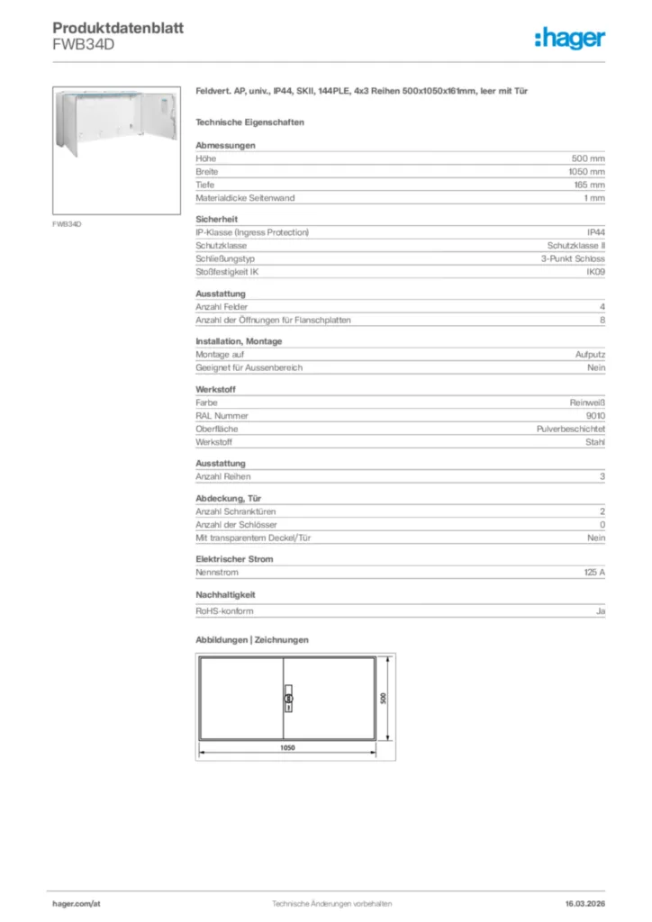 Bild Hager Produktdatenblatt FWB34D | Hager Deutschland