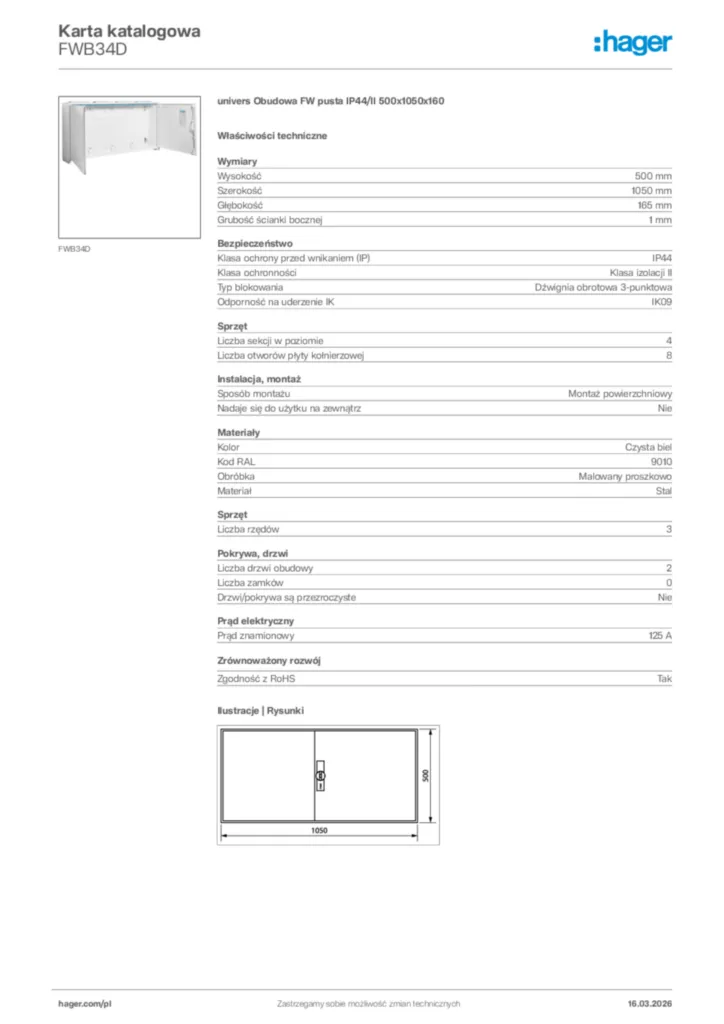 Zdjęcie Hager Karta katalogowa FWB34D | Hager Polska