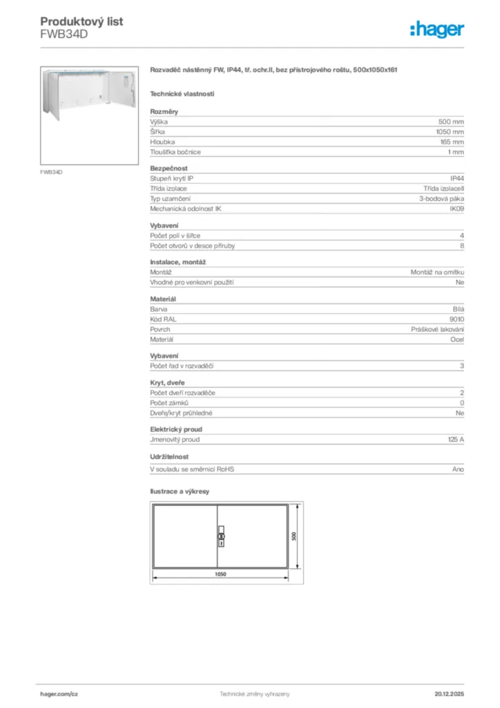 Obrázek Hager Produktový list FWB34D | Hager