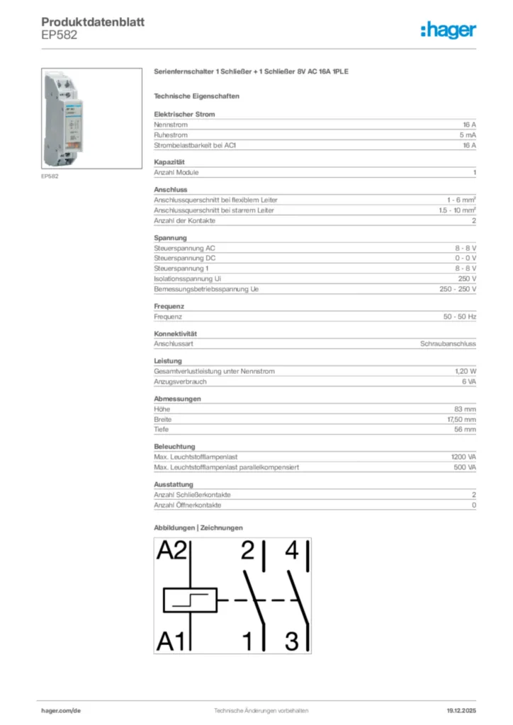 Bild Hager Produktdatenblatt EP582 | Hager Deutschland