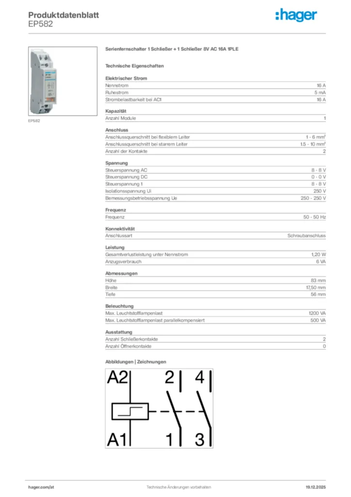 Bild Hager Produktdatenblatt EP582 | Hager Deutschland