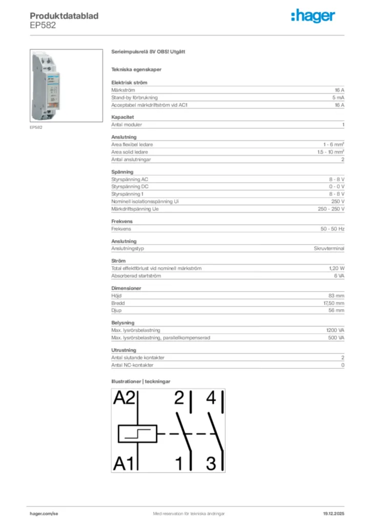 Bild Hager Produktdatablad EP582 | Hager Sverige