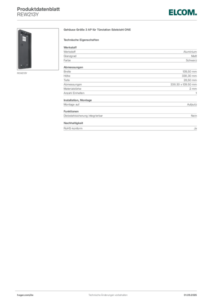 Elcom Produktdatenblatt REW213Y