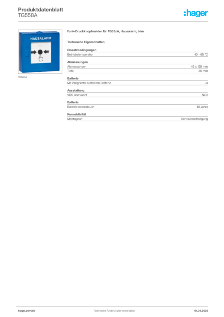 Hager Produktdatenblatt TG558A