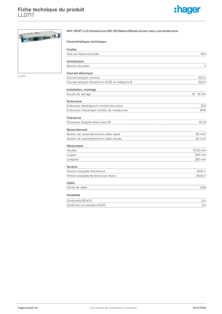 Image Hager Fiche technique du produit LLD717 | Hager Suisse