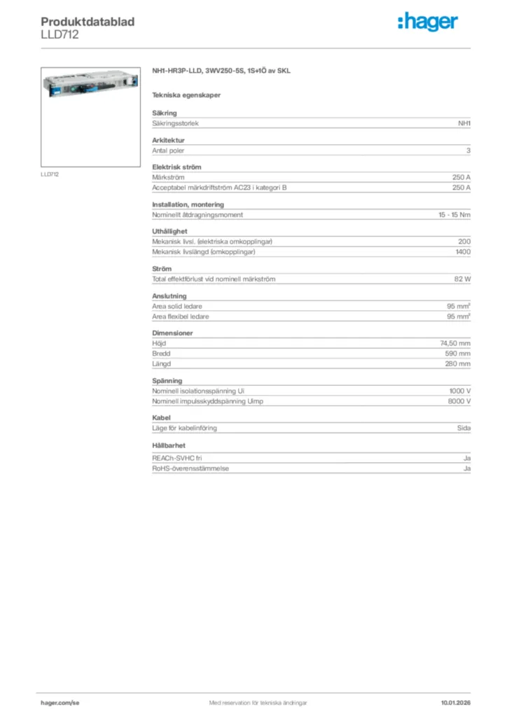 Bild Hager Produktdatablad LLD712 | Hager Sverige