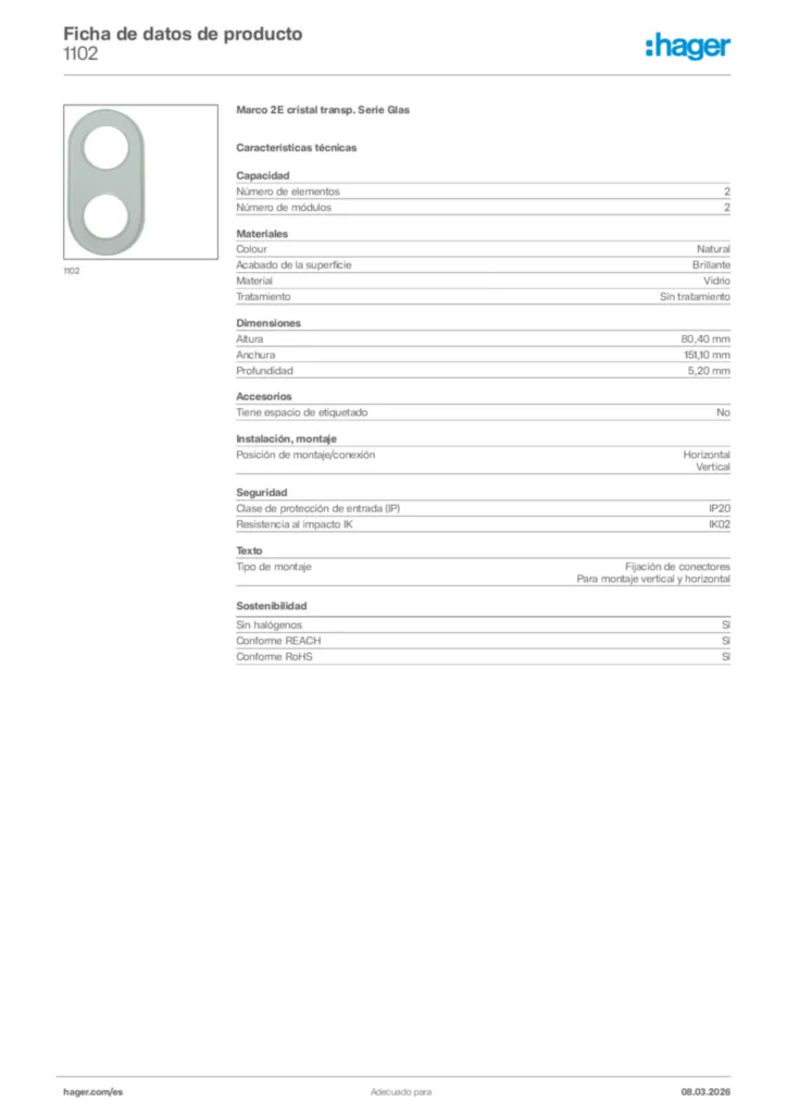 Imagen Hager Ficha de datos de producto 1102 | Hager España