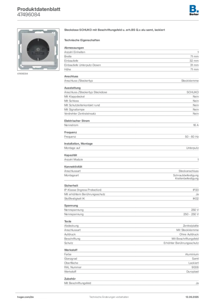 Bild Berker Produktdatenblatt 47496084 | Hager Deutschland