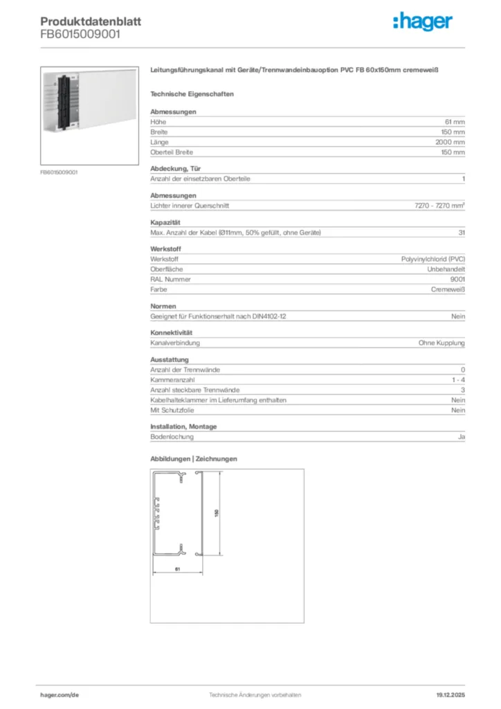 Bild Hager Produktdatenblatt FB6015009001 | Hager Deutschland
