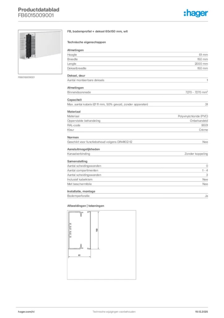 Afbeelding Hager Productdatablad FB6015009001 | Hager Nederland