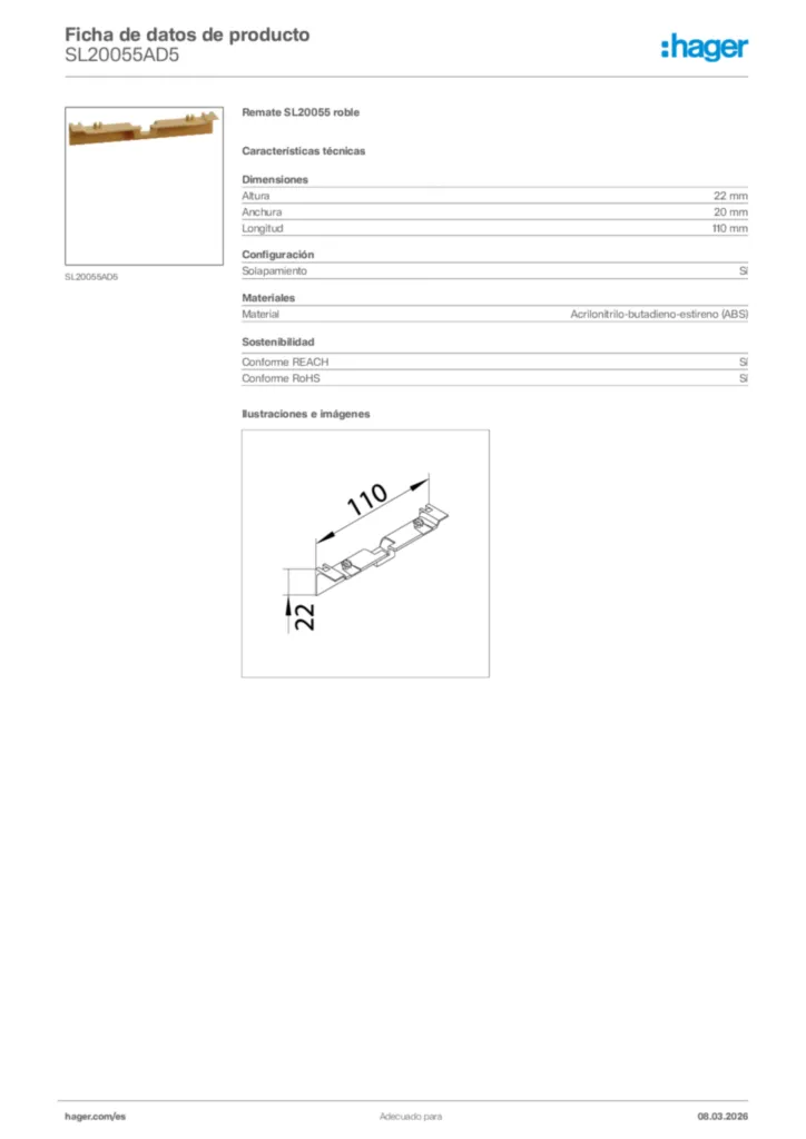 Imagen Hager Ficha de datos de producto SL20055AD5 | Hager España