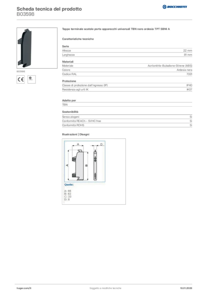 Immagine Bocchiotti Scheda tecnica del prodotto B03598 | Hager Italia