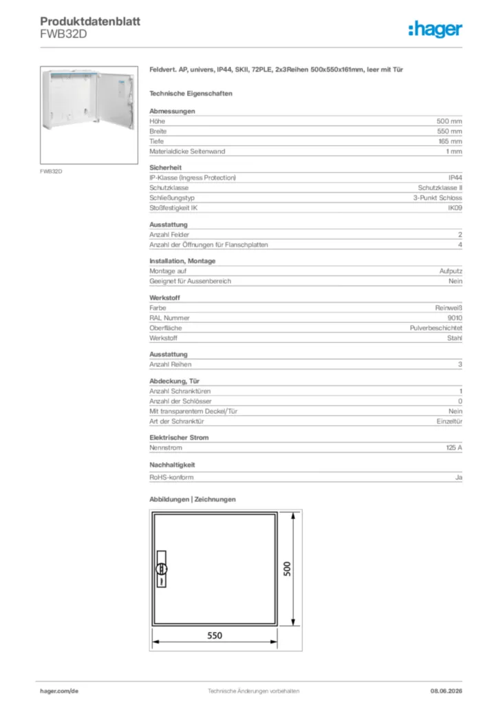 Bild Hager Produktdatenblatt FWB32D | Hager Deutschland