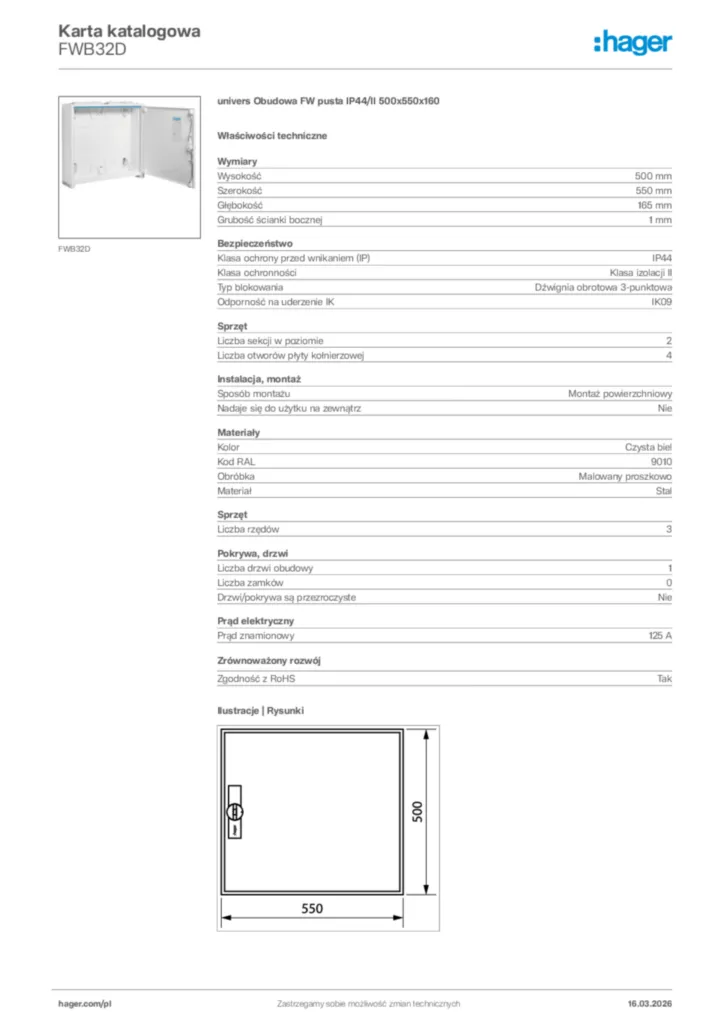 Zdjęcie Hager Karta katalogowa FWB32D | Hager Polska