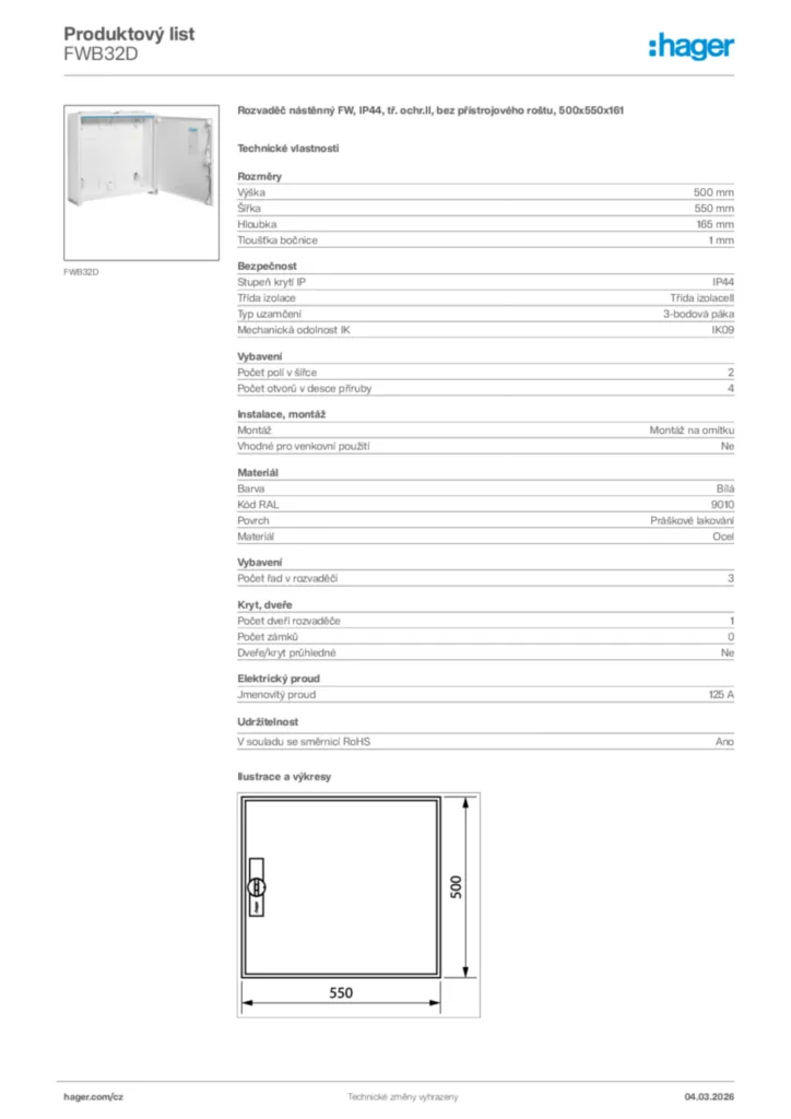 Obrázek Hager Product data sheet FWB32D | Hager