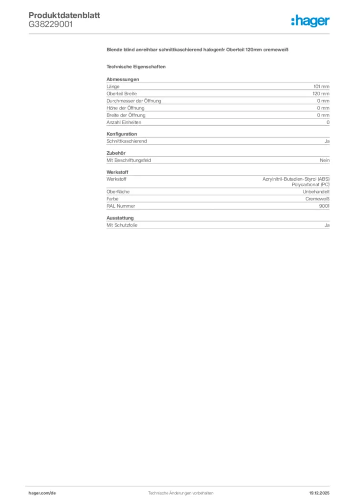 Bild Hager Produktdatenblatt G38229001 | Hager Deutschland