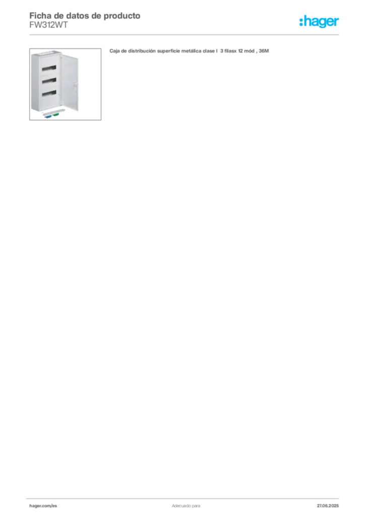 Imagen Hager Ficha de datos de producto FW312WT | Hager España