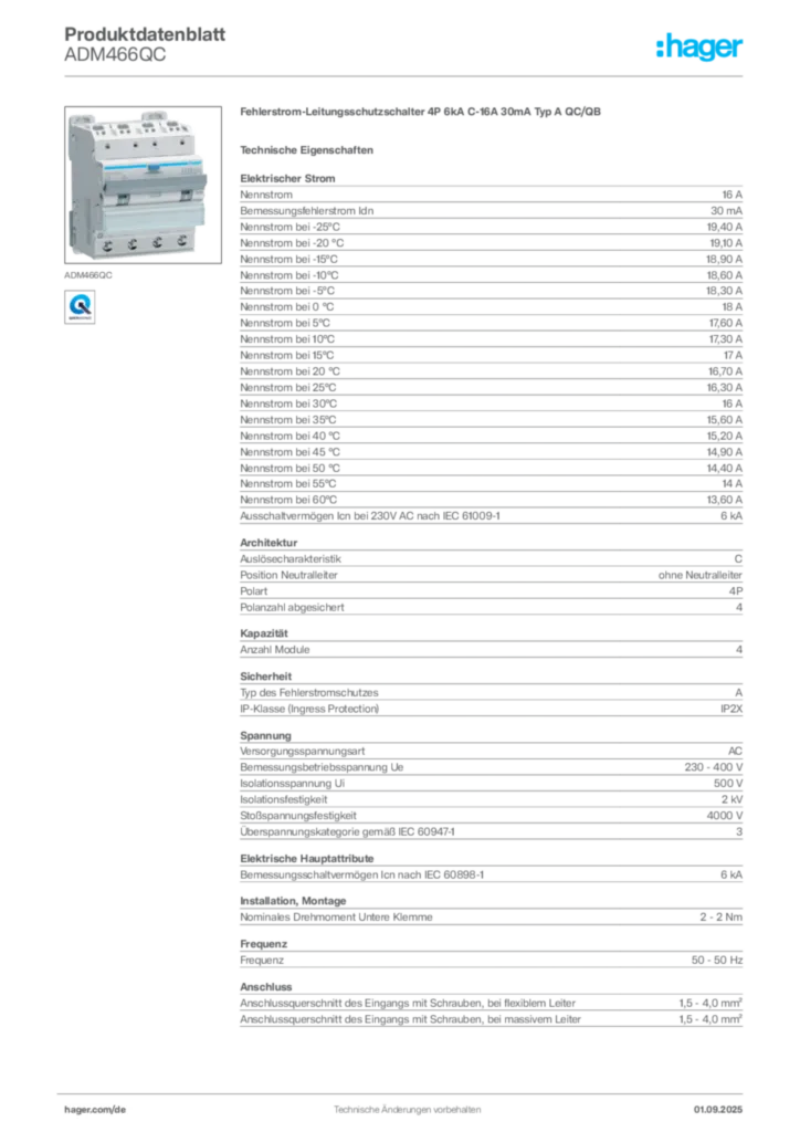 Hager Produktdatenblatt ADM466QC