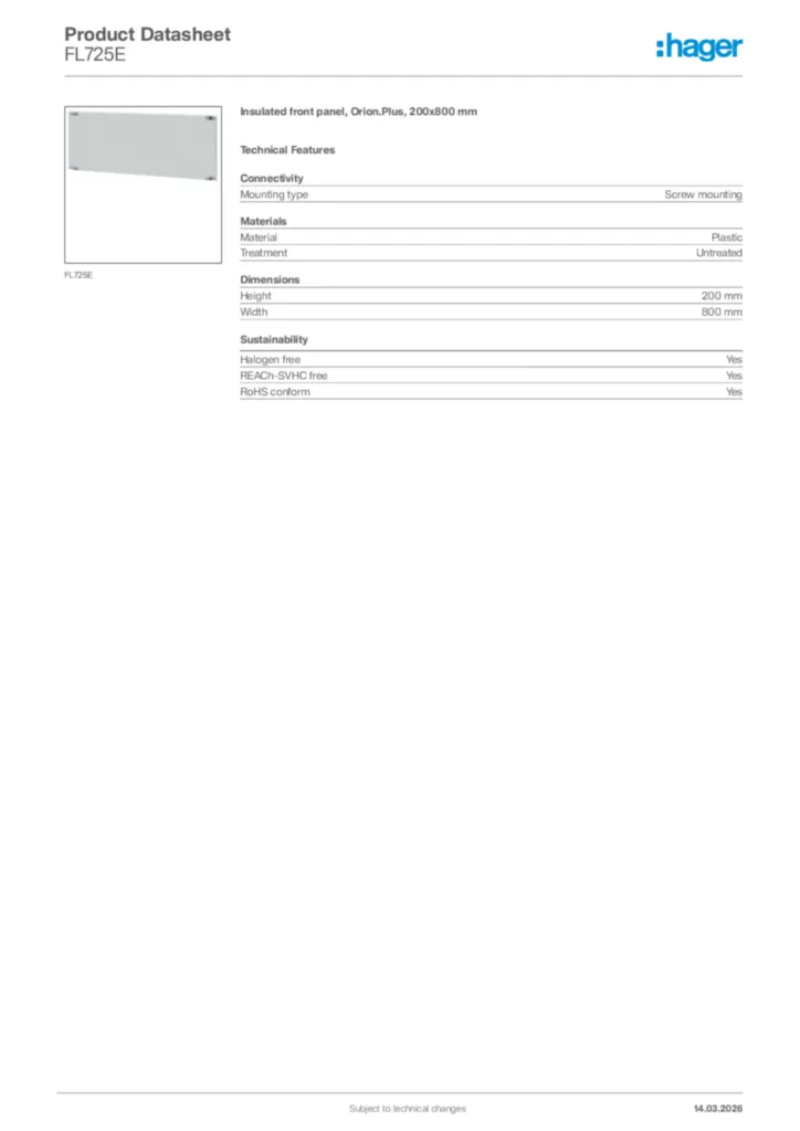 Image Hager Product data sheet FL725E  | Hager Africa