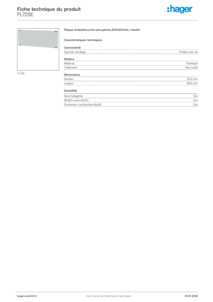 Image Hager Fiche technique du produit FL725E | Hager Afrique