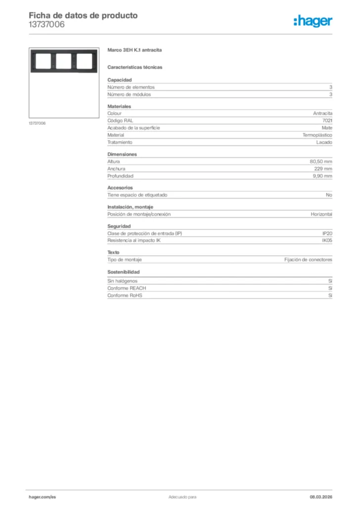 Imagen Hager Ficha de datos de producto 13737006 | Hager España