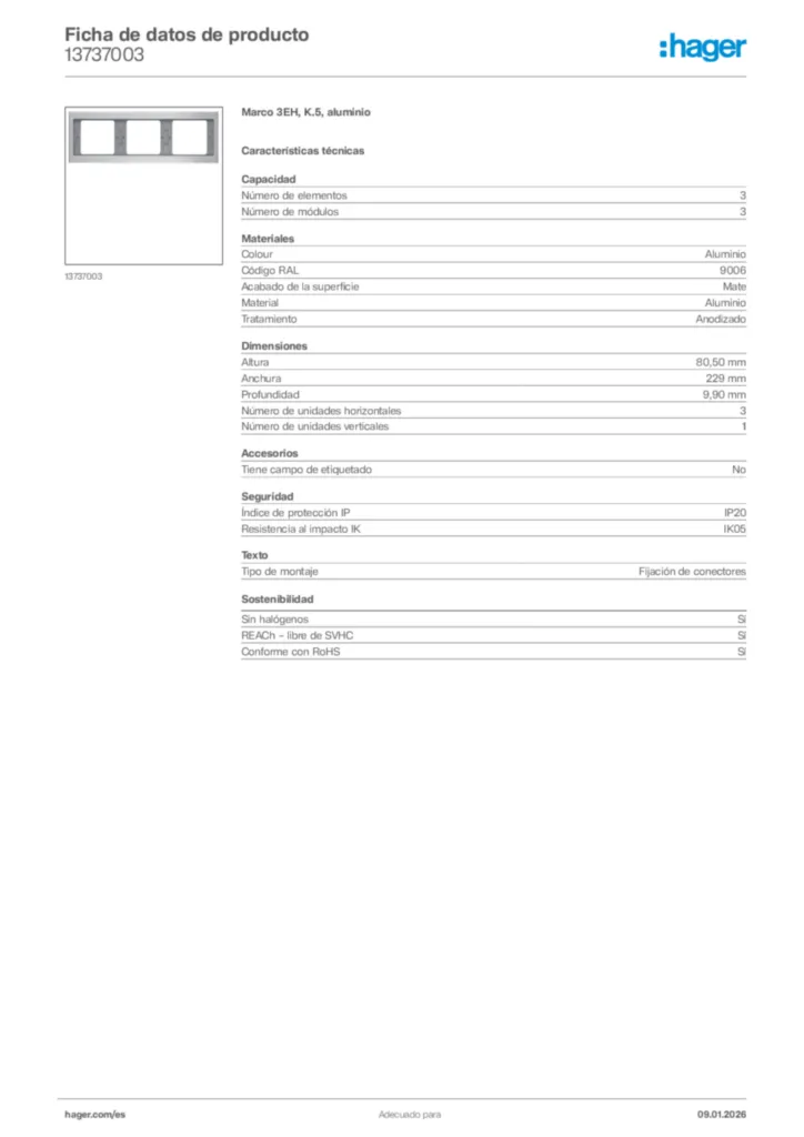 Imagen Hager Ficha de datos de producto 13737003 | Hager España