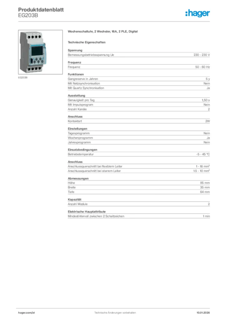 Bild Hager Produktdatenblatt EG203B | Hager Deutschland