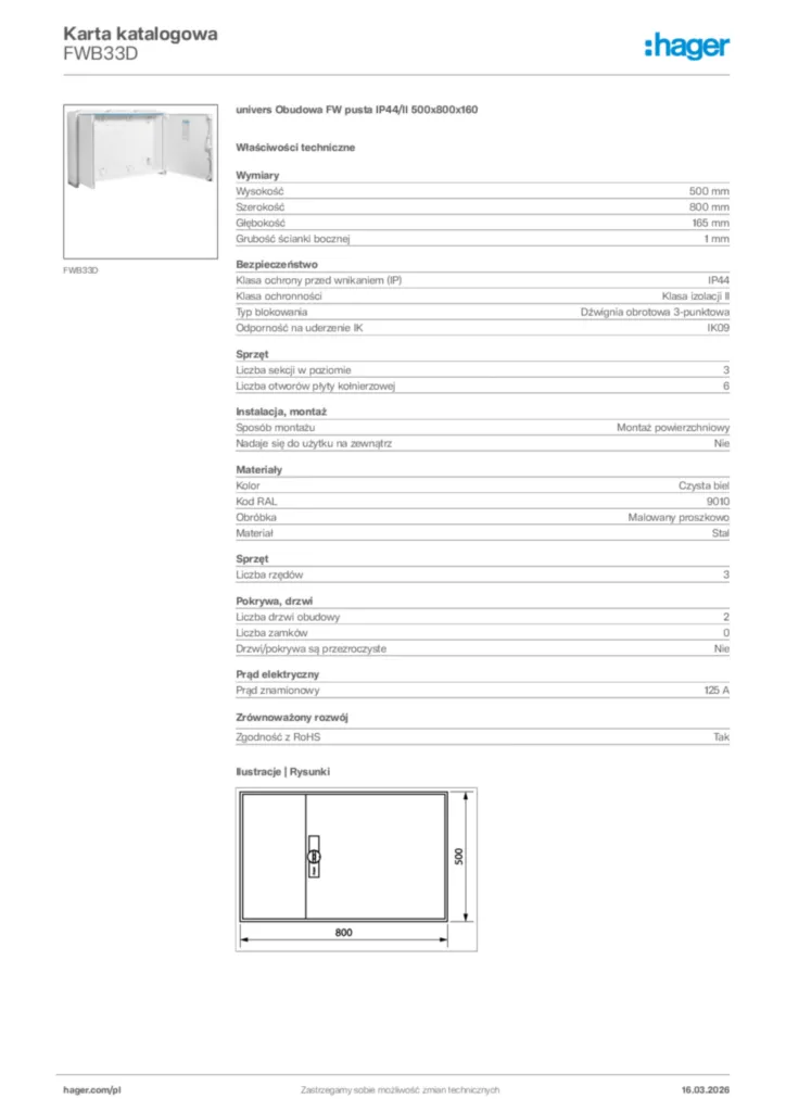 Zdjęcie Hager Karta katalogowa FWB33D | Hager Polska