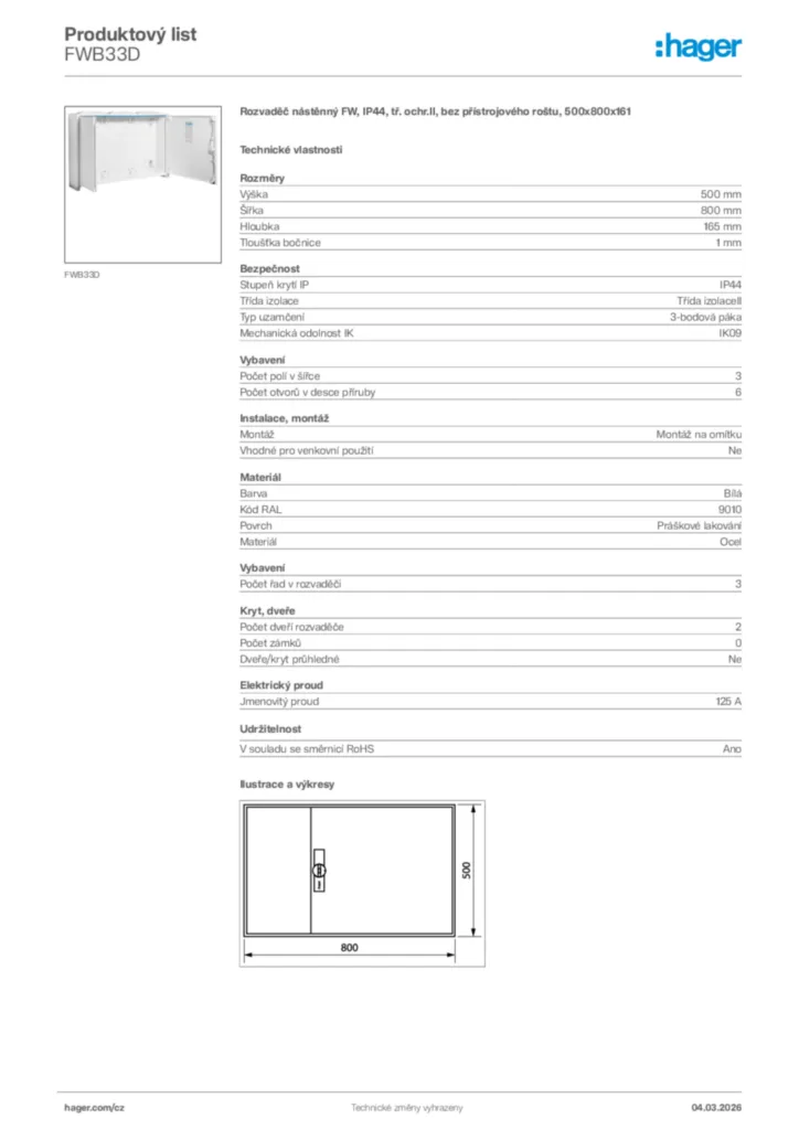 Obrázek Hager Product data sheet FWB33D | Hager