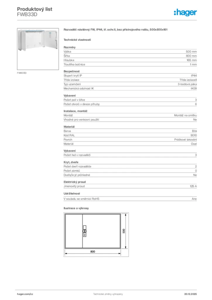 Obrázek Hager Produktový list FWB33D | Hager