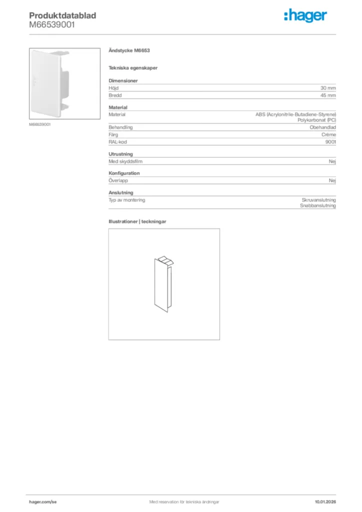 Bild Hager Produktdatablad M66539001 | Hager Sverige