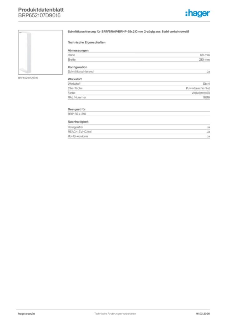 Bild Hager Produktdatenblatt BRP652107D9016 | Hager Deutschland