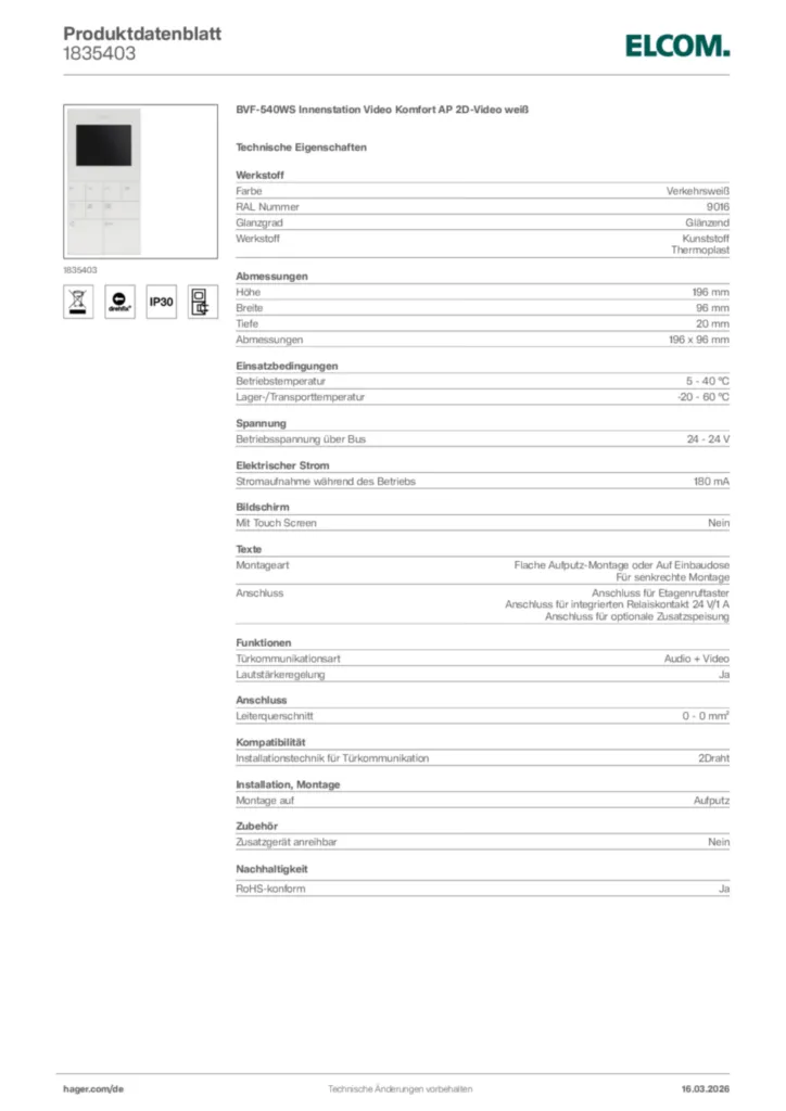 Bild Elcom Produktdatenblatt 1835403 | Hager Deutschland